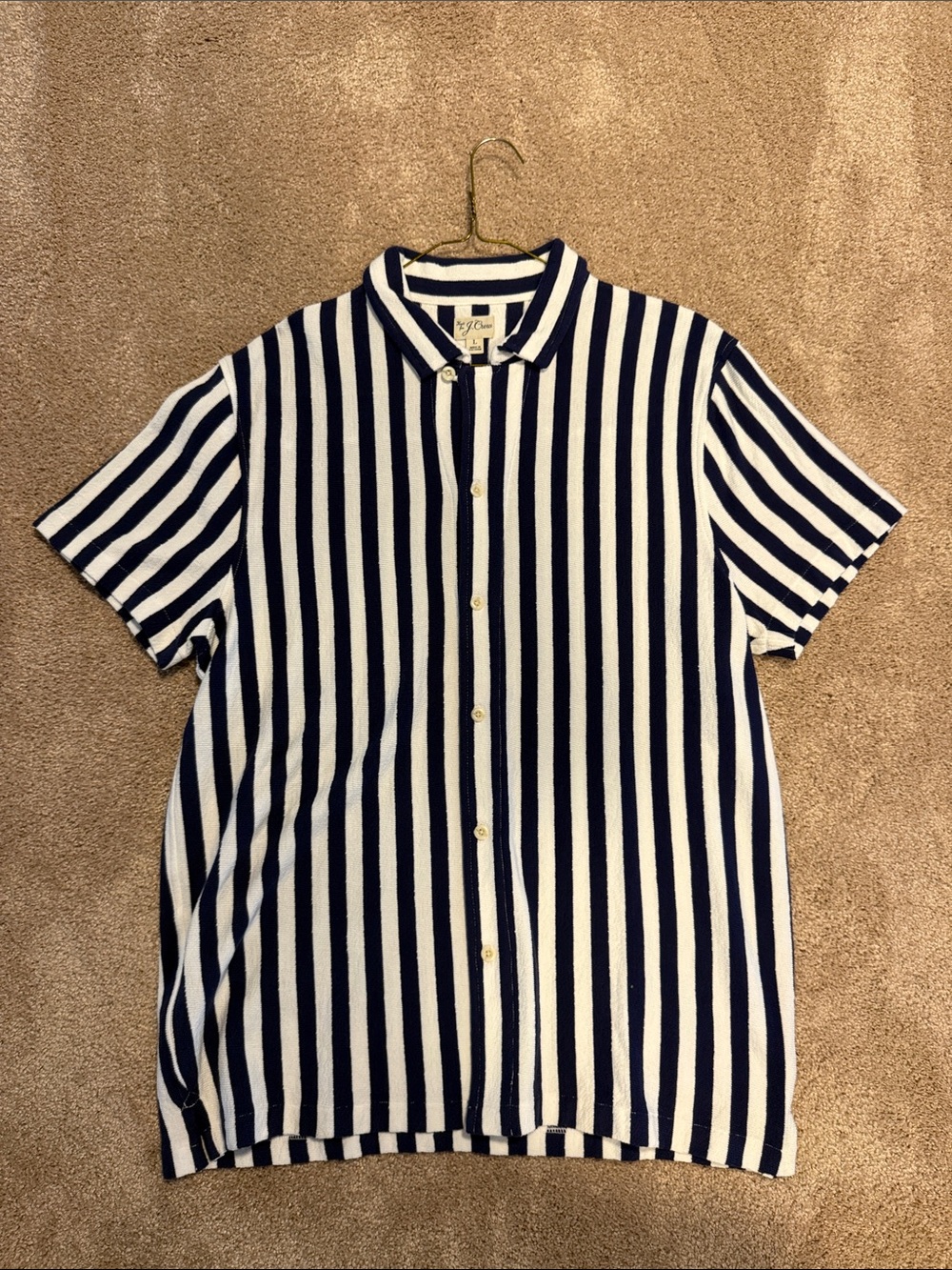 J. Crew Navy and White Vertical Stripe Short-Sleeve Button Down